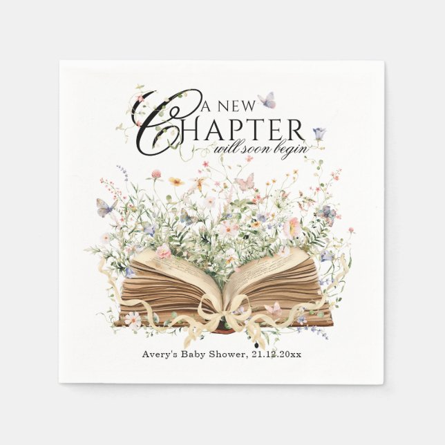 Book Wildflower A New Chapter Begin Baby Shower Napkin (Front)