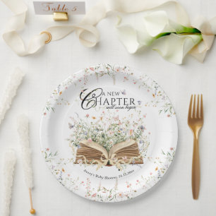 Book Wildflower A New Chapter Begin Baby Shower Paper Plate