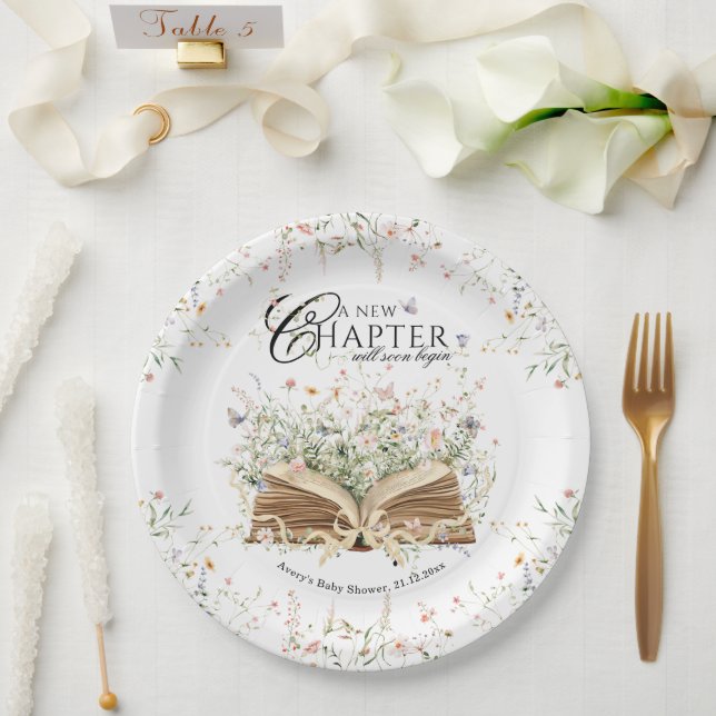 Book Wildflower A New Chapter Begin Baby Shower Paper Plate (Wedding)
