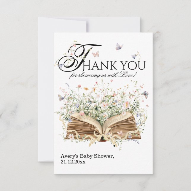 Book Wildflower A New Chapter Begin Baby Shower Thank You Card (Front)