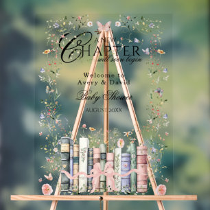 Book Wildflower New Chapter Begin Baby Girl Shower Acrylic Sign