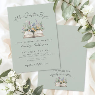 Book Wildflower Sage Green Bridal Shower Invitation