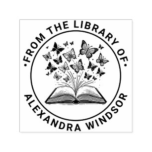 Book with Butterflies #2 Library Book Name Self-inking Stamp