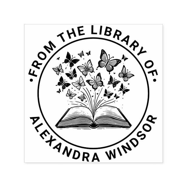 Book with Butterflies #2 Library Book Name Self-inking Stamp (Design)