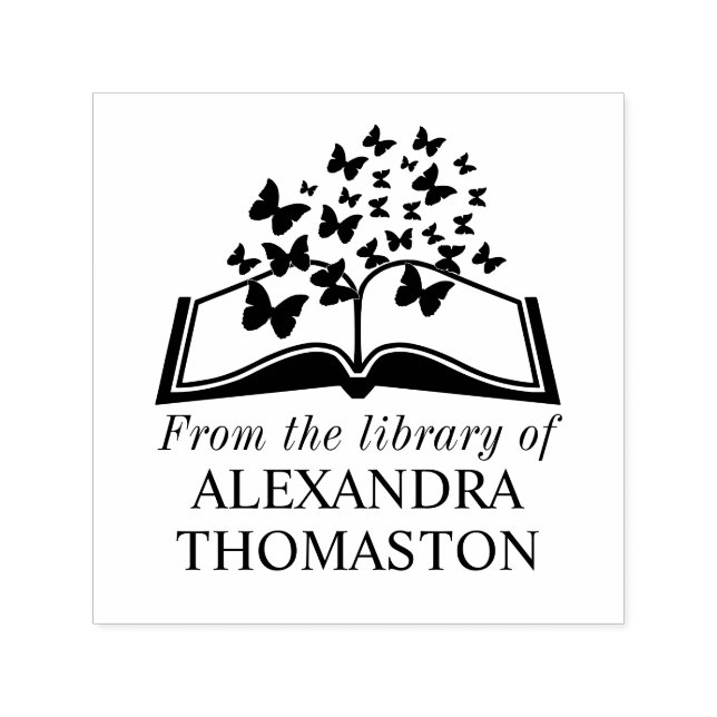 Book with Butterflies “From the library of” Name Self-inking Stamp (Design)