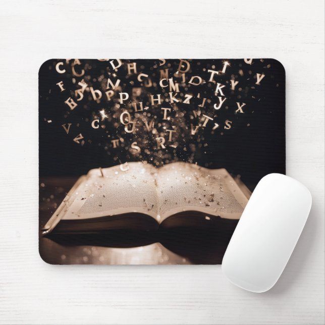 Book With Flying Letters and Sparkles Mouse Mat (With Mouse)