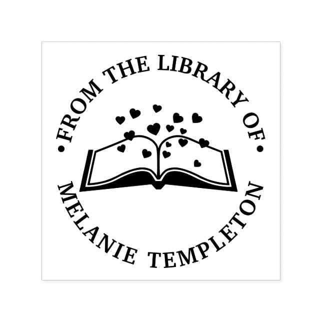Book with Hearts #1A “From the library of” Round Self-inking Stamp (Design)