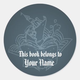 Book world bookplate classic round sticker
