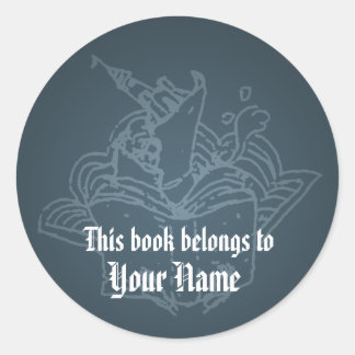 Book world bookplate classic round sticker