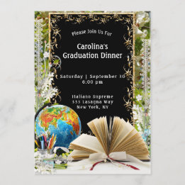 Book World Frame Black Graduation Invitation