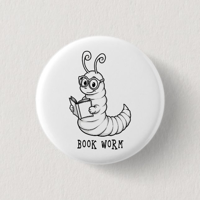 Book worm 3 cm round badge (Front)