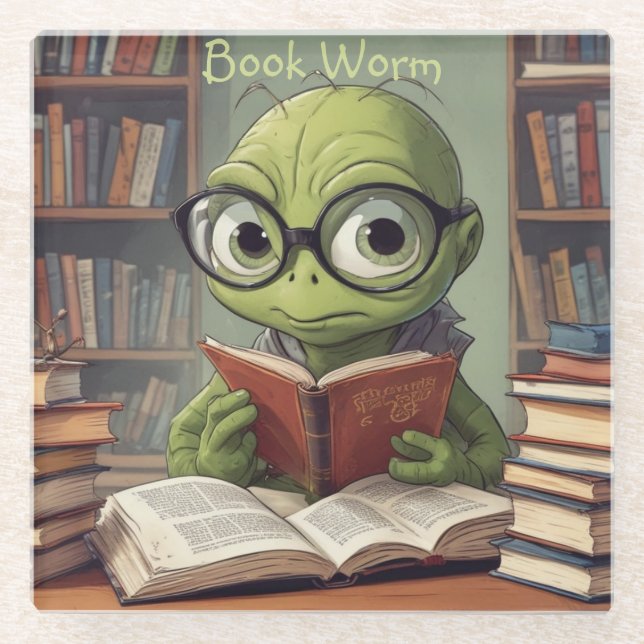 Book Worm Glass Coaster (Front)