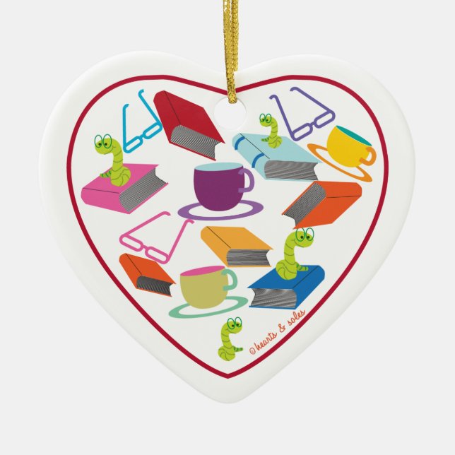 Book Worm Heart Ornament (Front)