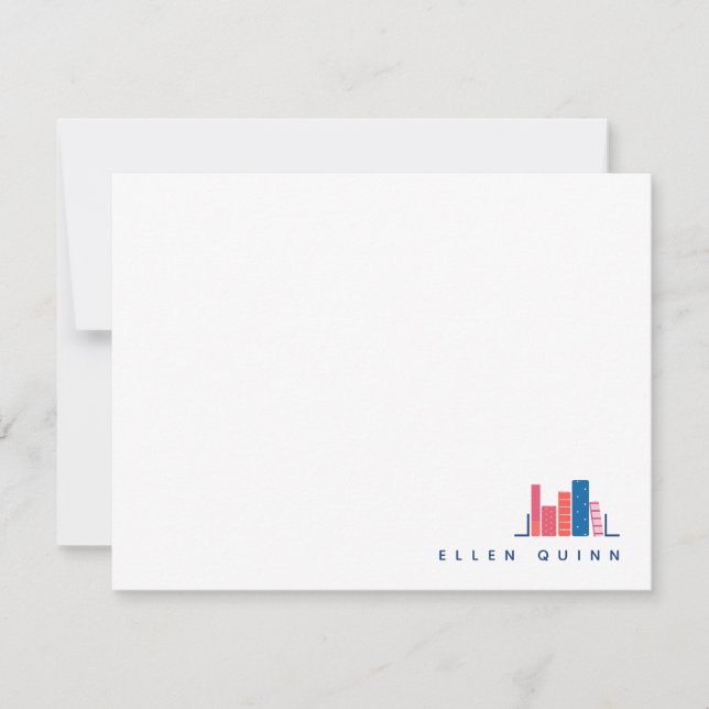 Book Worm in Blue Note Card (Front)