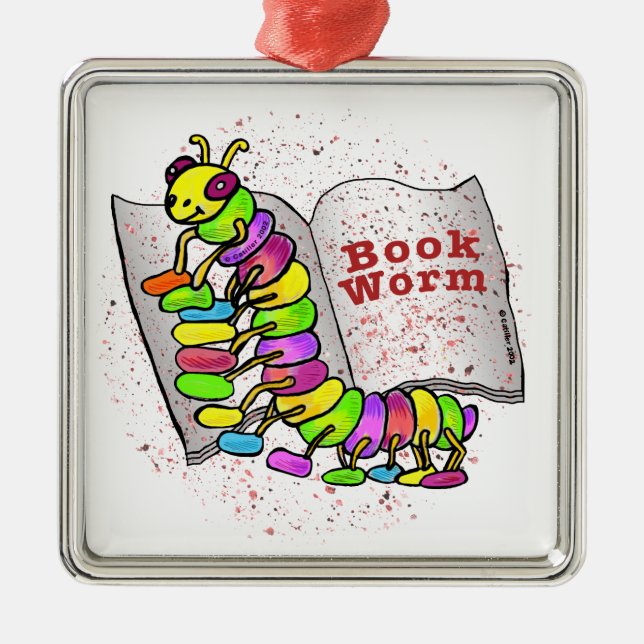 Book Worm Metal Tree Decoration (Front)