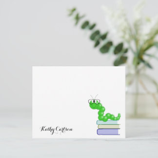 Book Worm Personalised Flat Note Card 