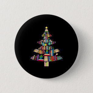 Book Xmas Tree Lights Book Lover Librarian Teacher 6 Cm Round Badge