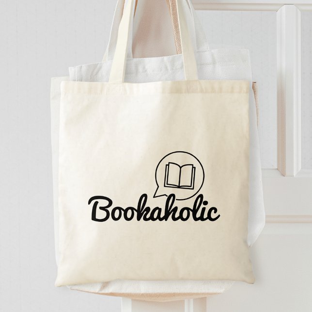 Bookaholic Funny Text Bookworm Book Lover Reading Tote Bag (Creator Uploaded)