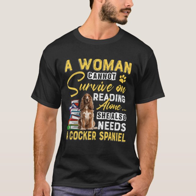 Bookaholic Lady Cute Cocker Spaniel Mum Bookworm D T-Shirt (Front)