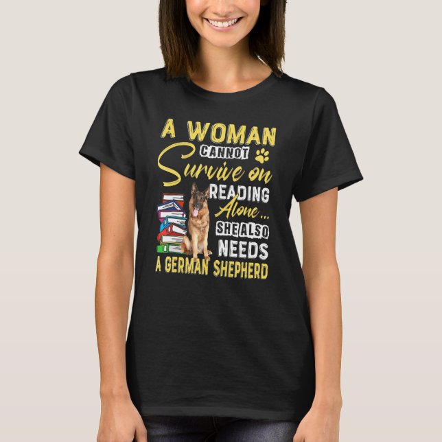Bookaholic Lady Cute German Shepherd Mom Bookworm  T-Shirt (Front)