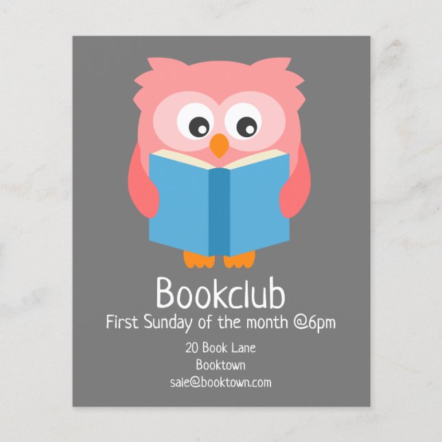 Bookclub reading owls group book session flyer (Front)