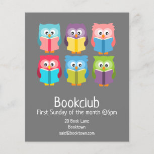 Bookclub reading owls group book session flyer