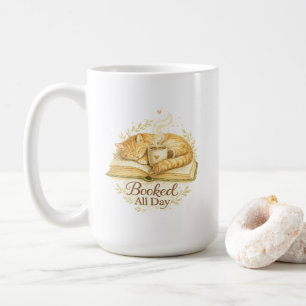 Booked All Day Cosy Cat Reading Watercolor Coffee Mug