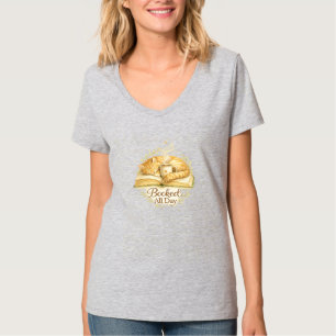 Booked All Day Cosy Cat Reading Watercolor T-Shirt