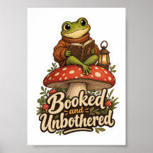 Booked and Unbothered Frog Reading Book Wall Art