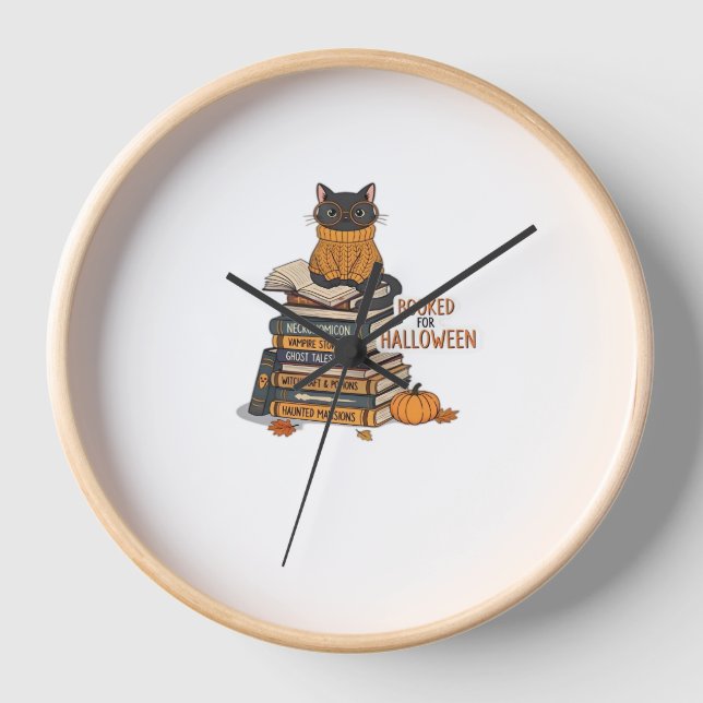 Booked For Halloween Cat Lover Classic T-Shirt Clock (Front)