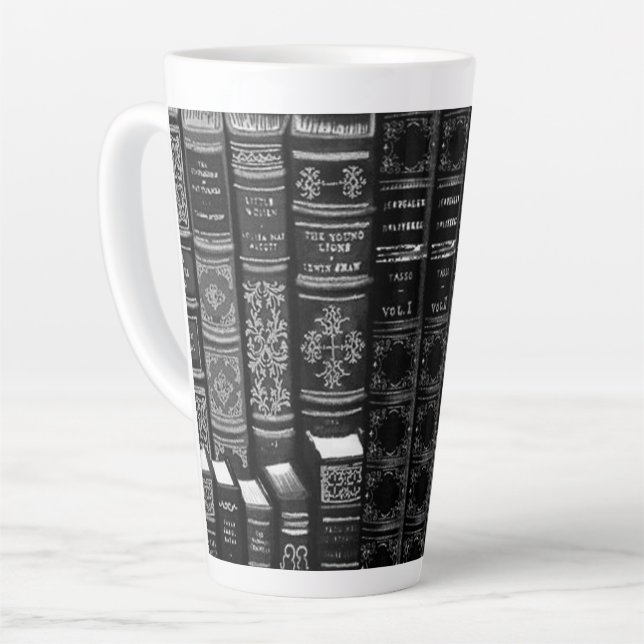 Booked For The Night Monochrome Latte Mug (Left Angle)