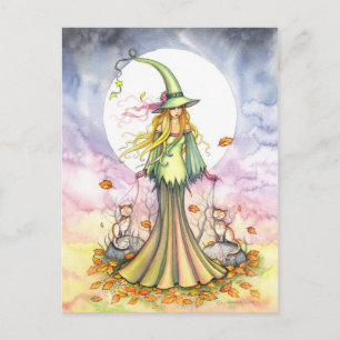 Bookends Autumn Witch Postcard
