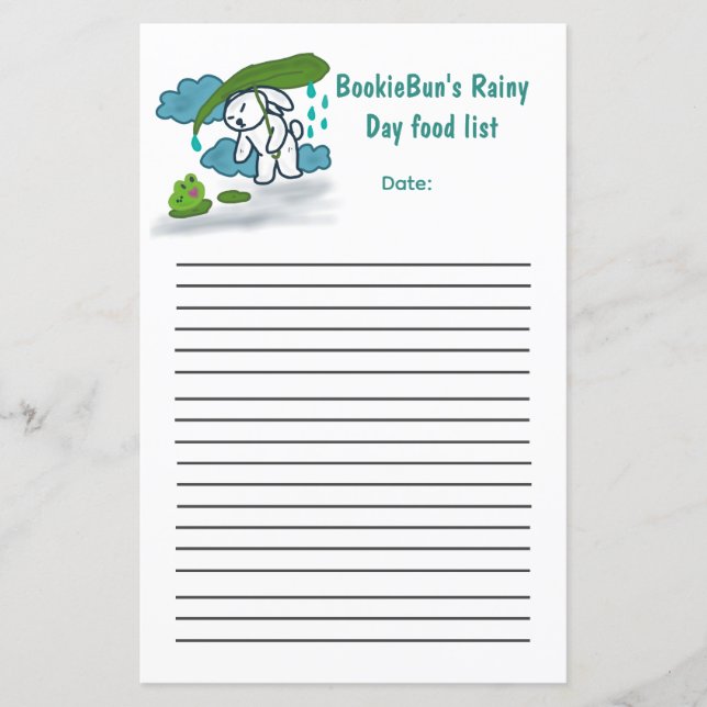 BookieBun Rainy Day foodlist (Front)