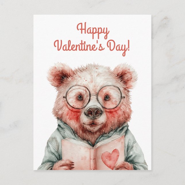Bookish Bear Valentine`s Day Postcard (Front)
