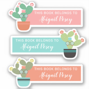 Bookish Bespectacled Cacti Book Label