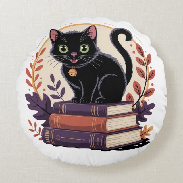 Bookish Black Cat – Kids' Pillow (Front)