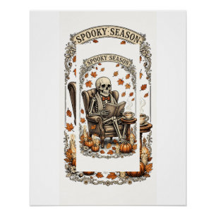Bookish Bones Spooky Season Skeleton Poster
