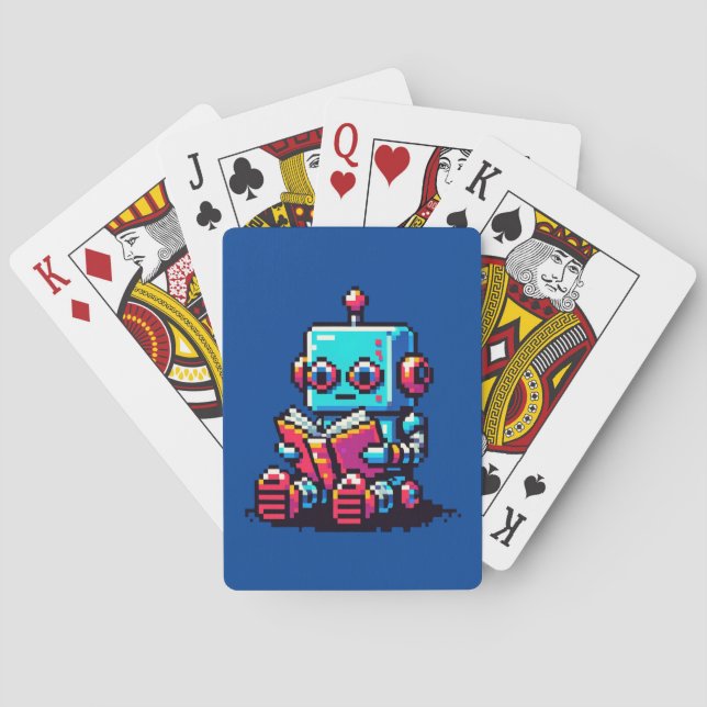 Bookish Bot: Quirky 8-Bit Robot Reading a Book Playing Cards (Back)