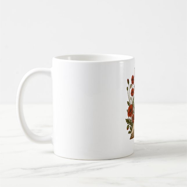 Bookish Cat – Cute Reading Cat With Poppies for Bo Coffee Mug (Left)