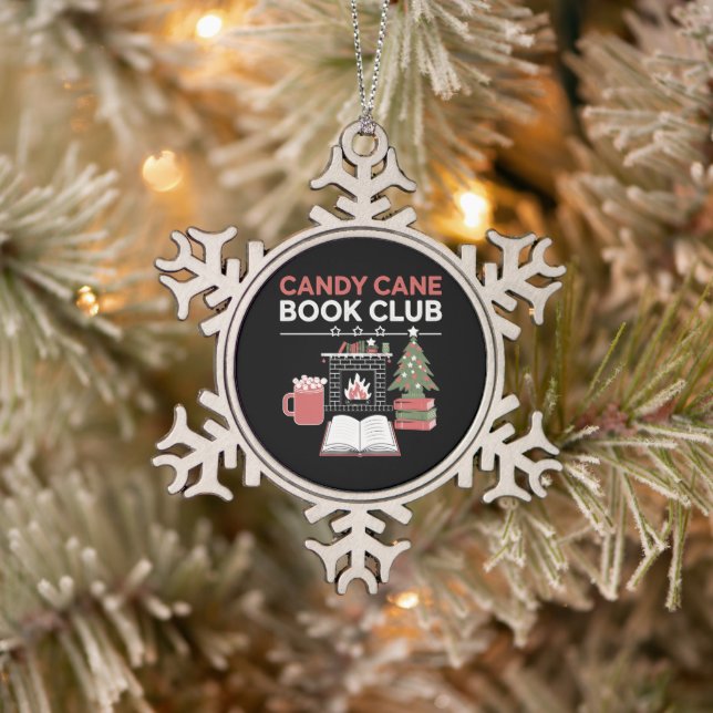 Bookish Christmas Candy Cane Book Club Bookish  Snowflake Pewter Christmas Ornament (Tree)
