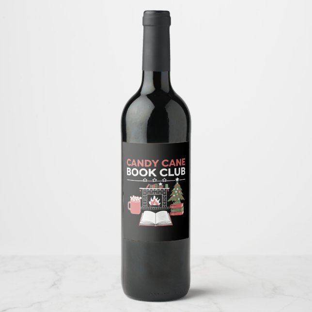 Bookish Christmas Candy Cane Book Club Bookish  Wine Label (Front)