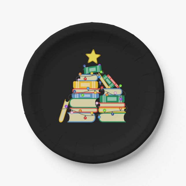Bookish Christmas Tree II Paper Plate (Front)