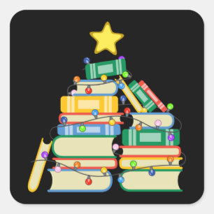Bookish Christmas Tree II Square Sticker