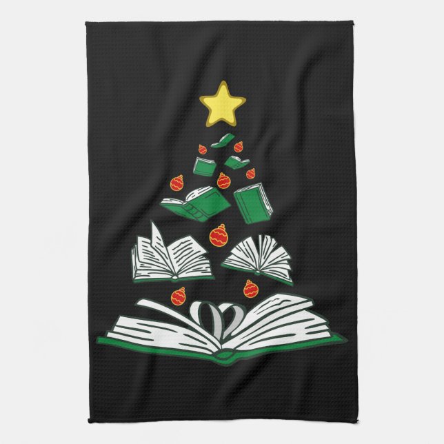 Bookish Christmas Tree III Tea Towel (Vertical)