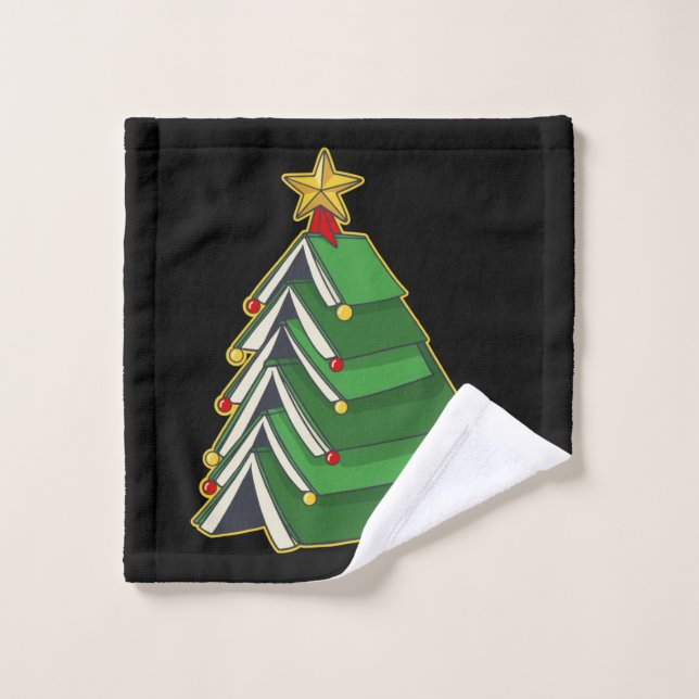 Bookish Christmas Tree IV Bath Towel Set (Wash Cloth)