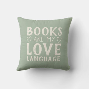 Bookish Funny Saying Typography Sage Green Cushion