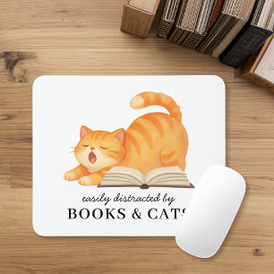 Bookish Ginger Cat Funny Book Lover Saying Mouse Mat