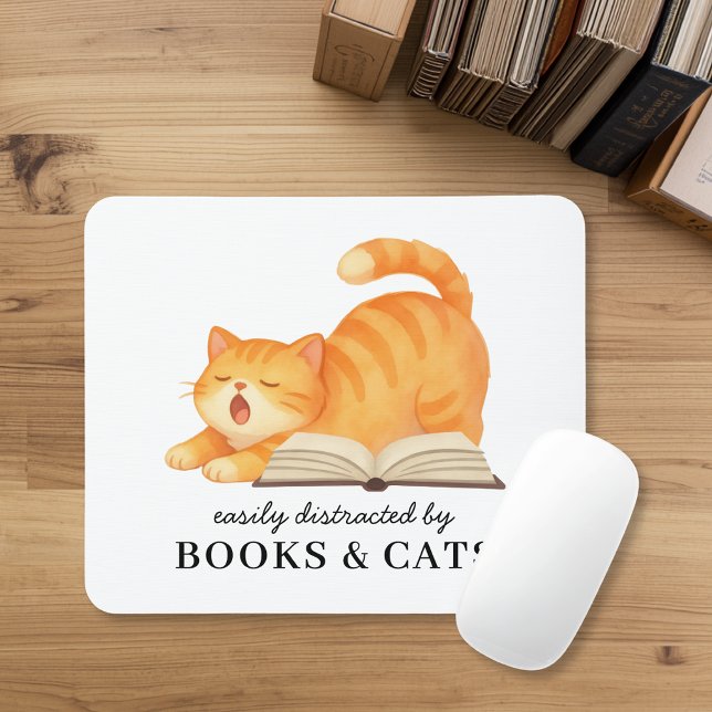 Bookish Ginger Cat Funny Book Lover Saying Mouse Mat (Creator Uploaded)