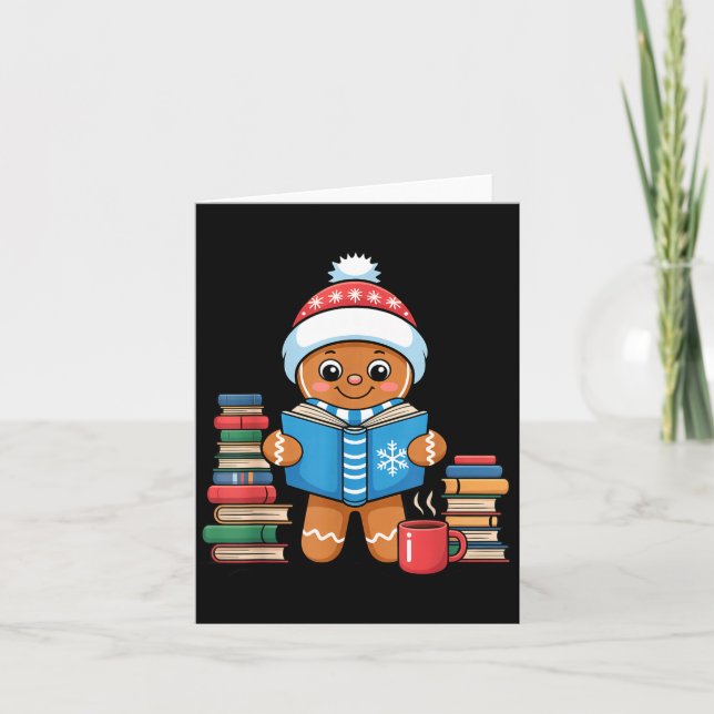 Bookish Gingerbread Reading Books Christmas Pajama Card (Front)