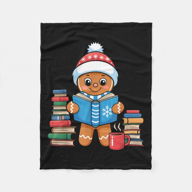 Bookish Gingerbread Reading Books Christmas Pajama Fleece Blanket (Front)
